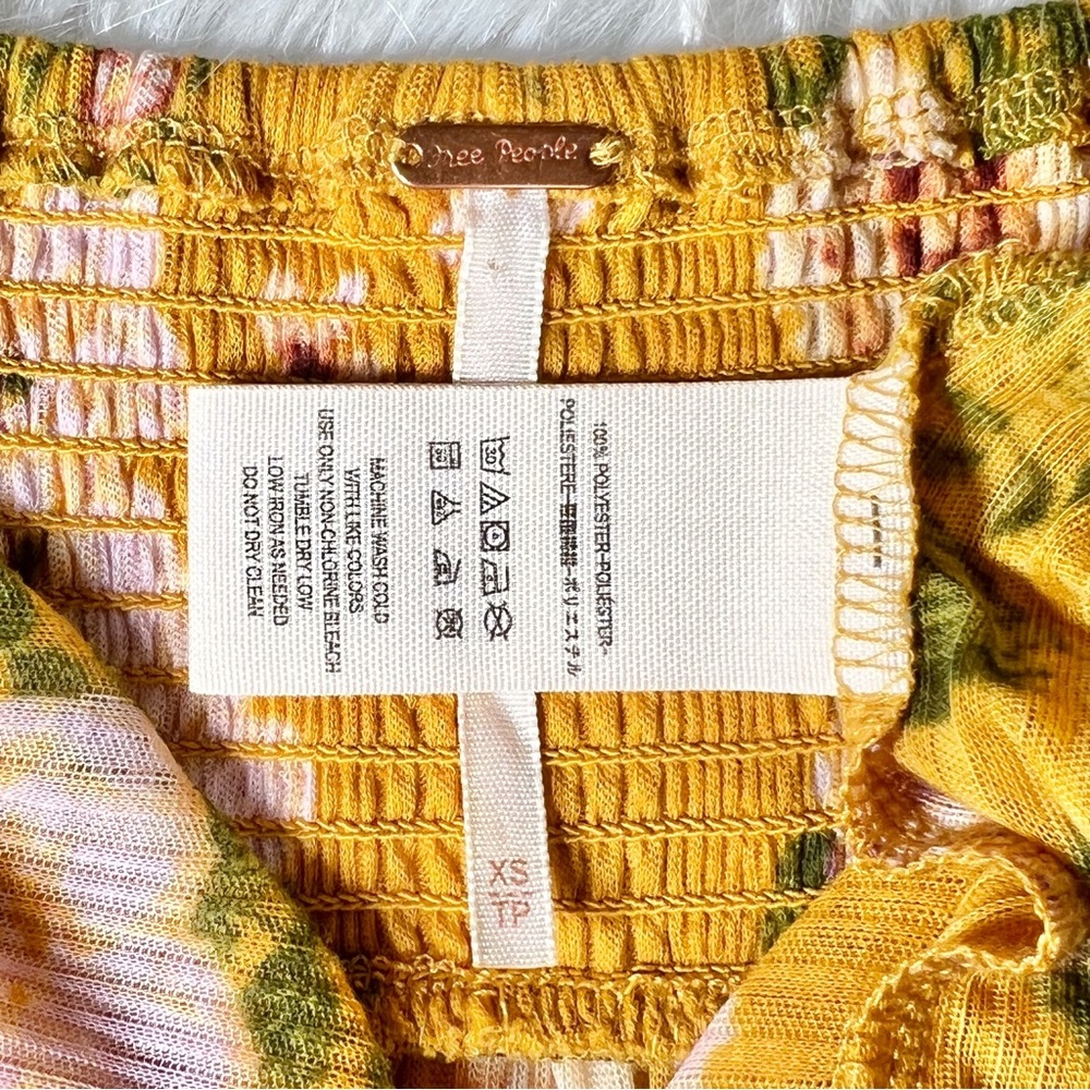 Free People Floral Print Yellow Draped High Low Sleeveless Boho Babydoll Top - Picture 14 of 14